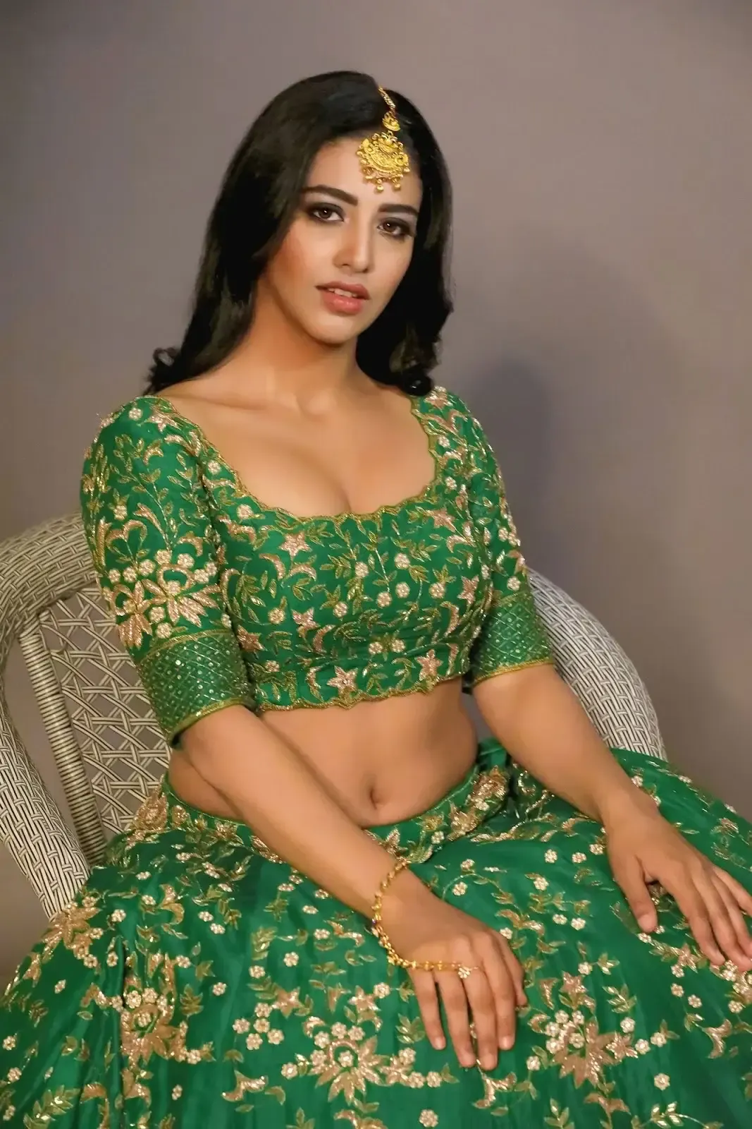 Indian Actress Daksha Nagarkar in Traditional Green Lehenga Choli